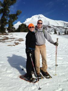 Cara and her husband, Tim, snow-shoeing